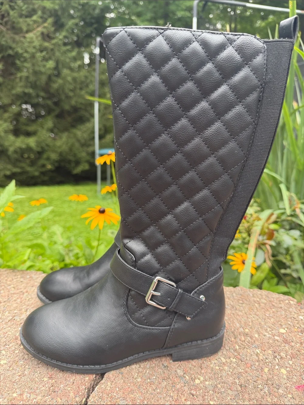 Kohl's Black Quilted Knee-High Riding Boots with Buckle